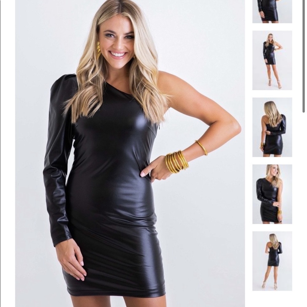 Karlie pleather one shoulder dress